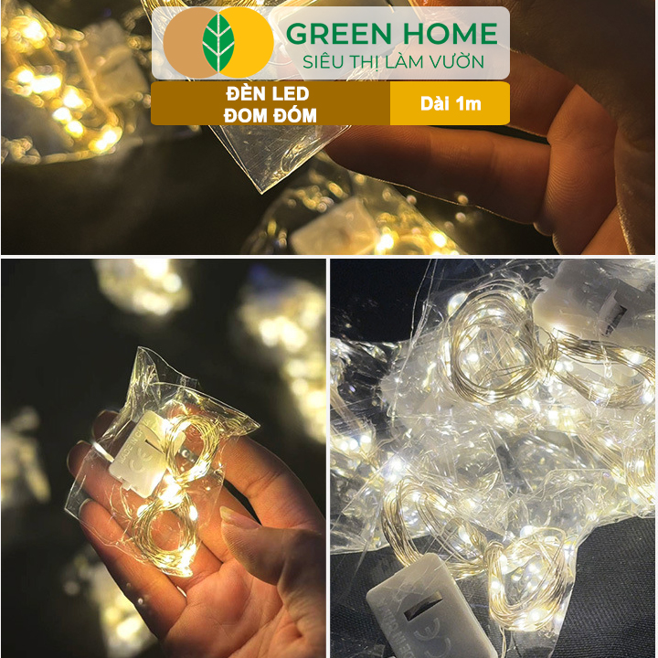 Dây Đèn Led Trang Trí Greenhome, Fairy Lights, Đom Đóm 1 Mét, 3 Chế Độ Sáng, Tặng Kèm Pin, Chịu Nước, Decor, Chụp Hình