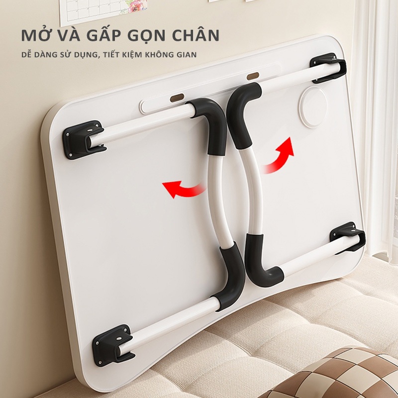 Bàn Học Gấp Gọn Thông Minh Có Khe Cắm Máy Tính Bảng Điện thoại, Khay Để Cốc Tiện Lợi Kích Thước 60x40x28cm