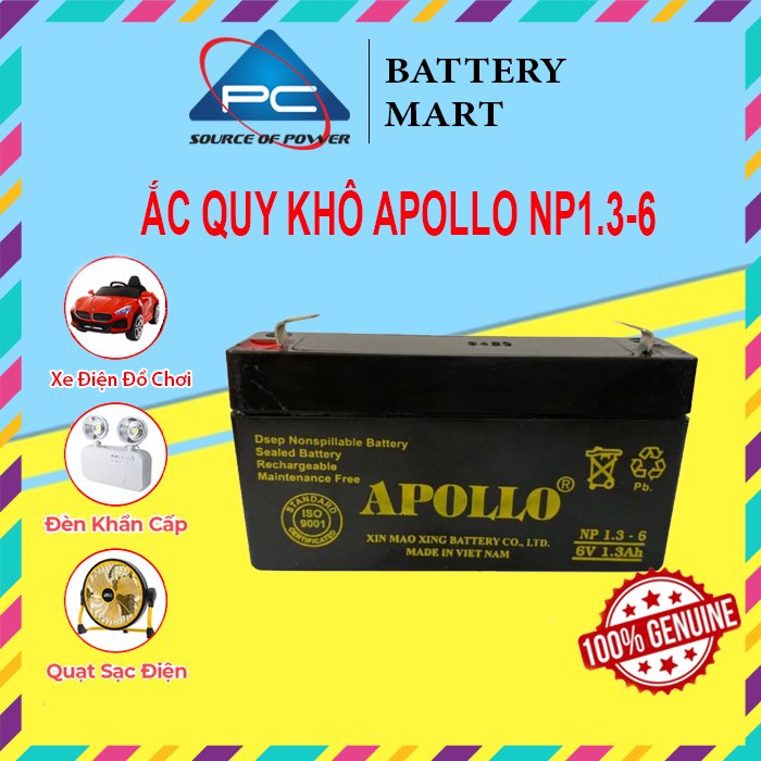 Ắc Quy Apollo NP1.3-6 6V-1.3AH, dùng cho xe điện trẻ em ,đèn khẩn cấp, quạt sạc