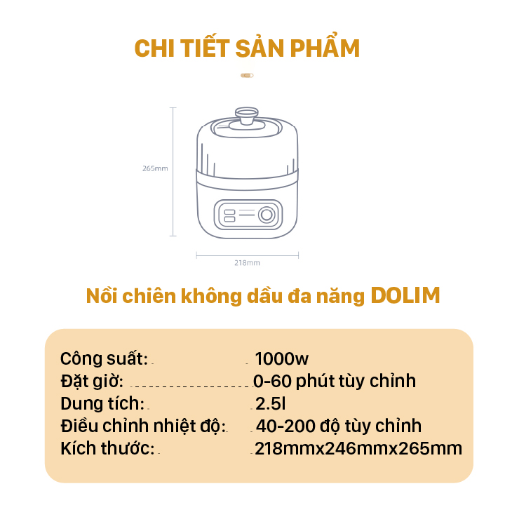 Nồi Chiên Không Dầu DONLIM (2,5L) Bộ có nồi nấu lẩu - Hàng Chính Hãng