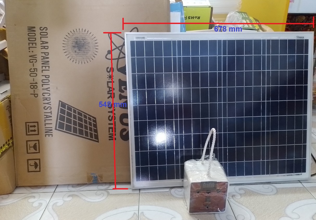 Bộ Tấm pin năng lượng mặt trời 50w và bộ lưu điện Pin lithium 120 W