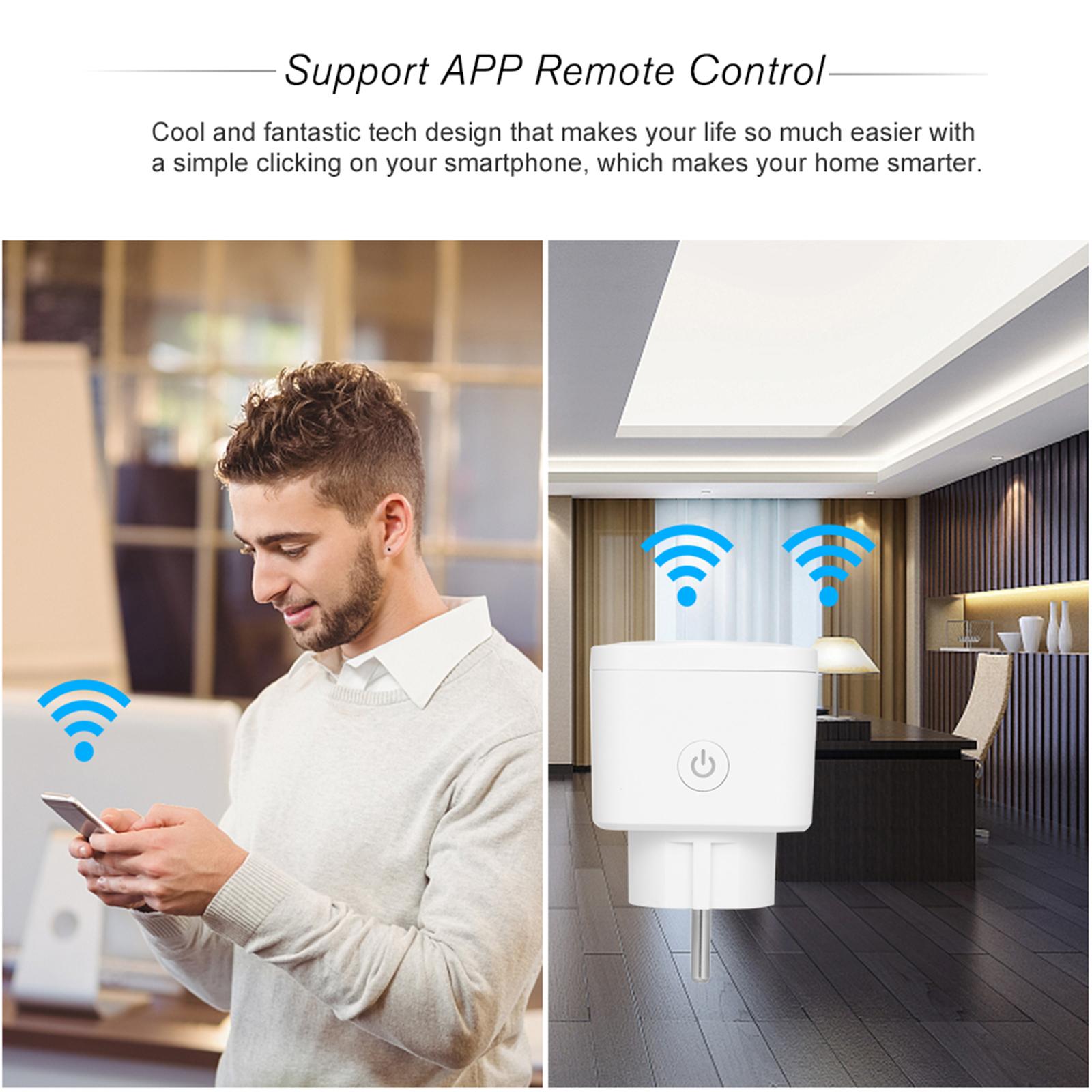 Smart WiFi Socket EU Type E Wireless Remote Control Socket Charging Adapter Smart Home Power Socket Via Phone App Smart Timer Compatible with Amazon Alexa and for Google Home IFTTT Home Plug