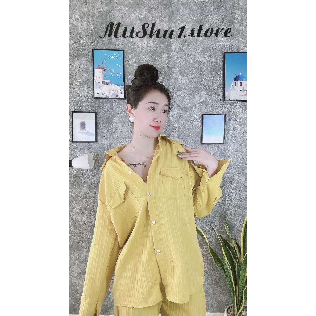 SET BỘ ĐŨI ÁO SƠ MI TAY DÀI SANG TRỌNG KÈM QUẦN ĐŨI SỌC CÙNG TONE TRẺ TRUNG TÔN DÁNG