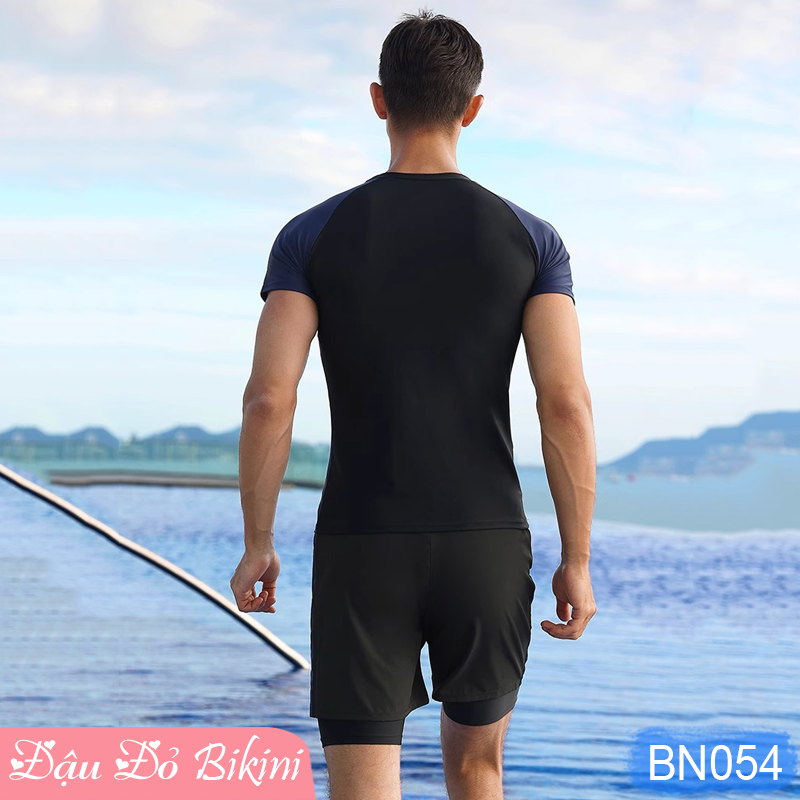 Bộ bơi nam quần bơi 2 lớp cao cấp có túi ẩn tiện lợi, áo dáng thun cộc tay nam tính gọn gàng, chất bơi xịn đẹp, thoáng mát, nhanh khô | BN054