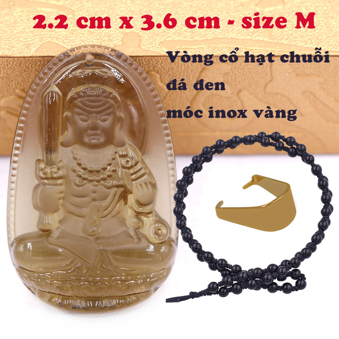 Mặt Phật Bất động minh vương đá obsidian 3.6 cm kèm vòng cổ hạt chuỗi đá đen - mặt dây chuyền size M, Mặt Phật bản mệnh