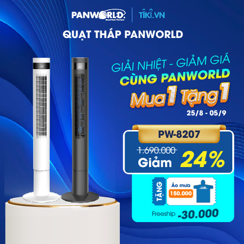 Quạt tháp tháp Panworld PW-8207 (B-W) Quạt êm ái cao cấp thương hiệu Thái Lan - Hàng chính hãng