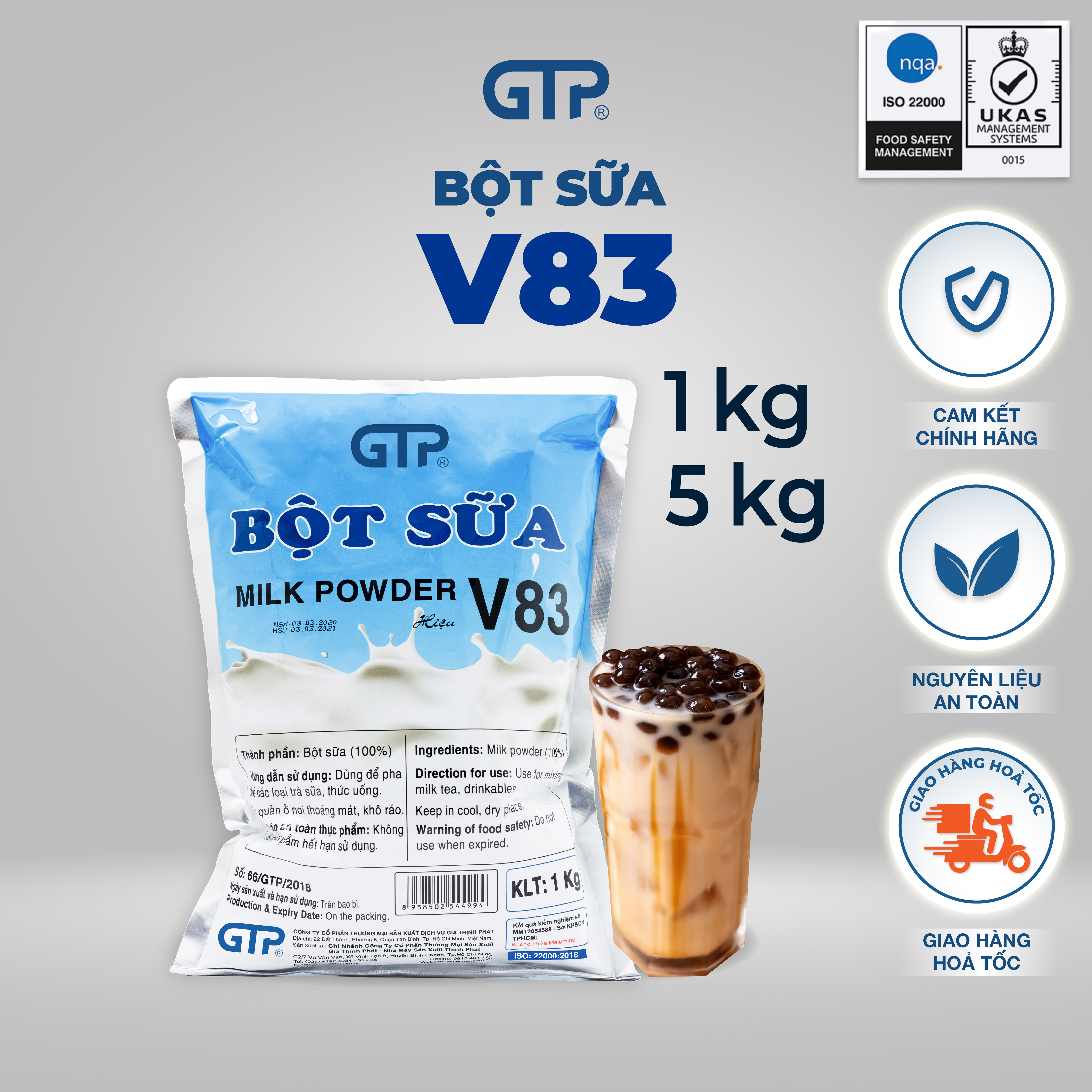 Bột sữa béo V83 GTP (1KG)- Béo, thơm đậm vị dùng để pha trà sữa, thức uống, làm bánh - SP Chính Hãng (Bột sữa V83 (1kg/bao)) 