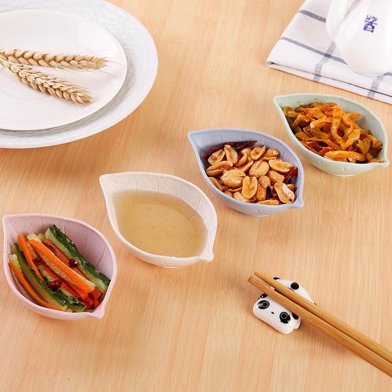 Chén dĩa đựng gia vị, nước chấm thiết kế hình chiếc lá nhiều màu xinh xắn nhựa lúa mạch thân thiện với môi trường