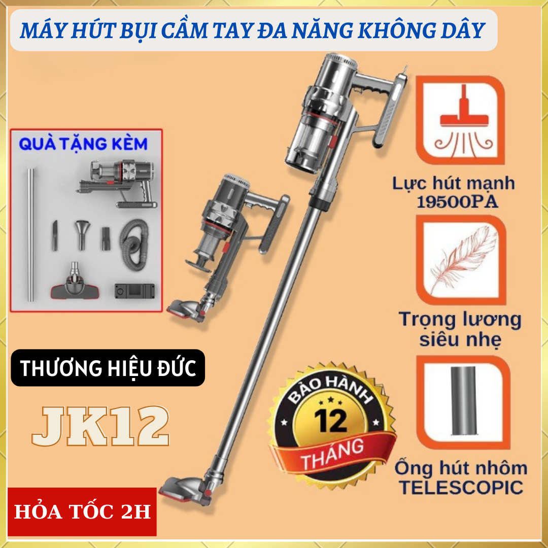 Máy Hút Bụi Cầm Tay Không Dây JK-V12 Đa Năng Cho Gia Đình Sử Dụng Pin Sạc Hút Giường, Đệm, Xe Hơi