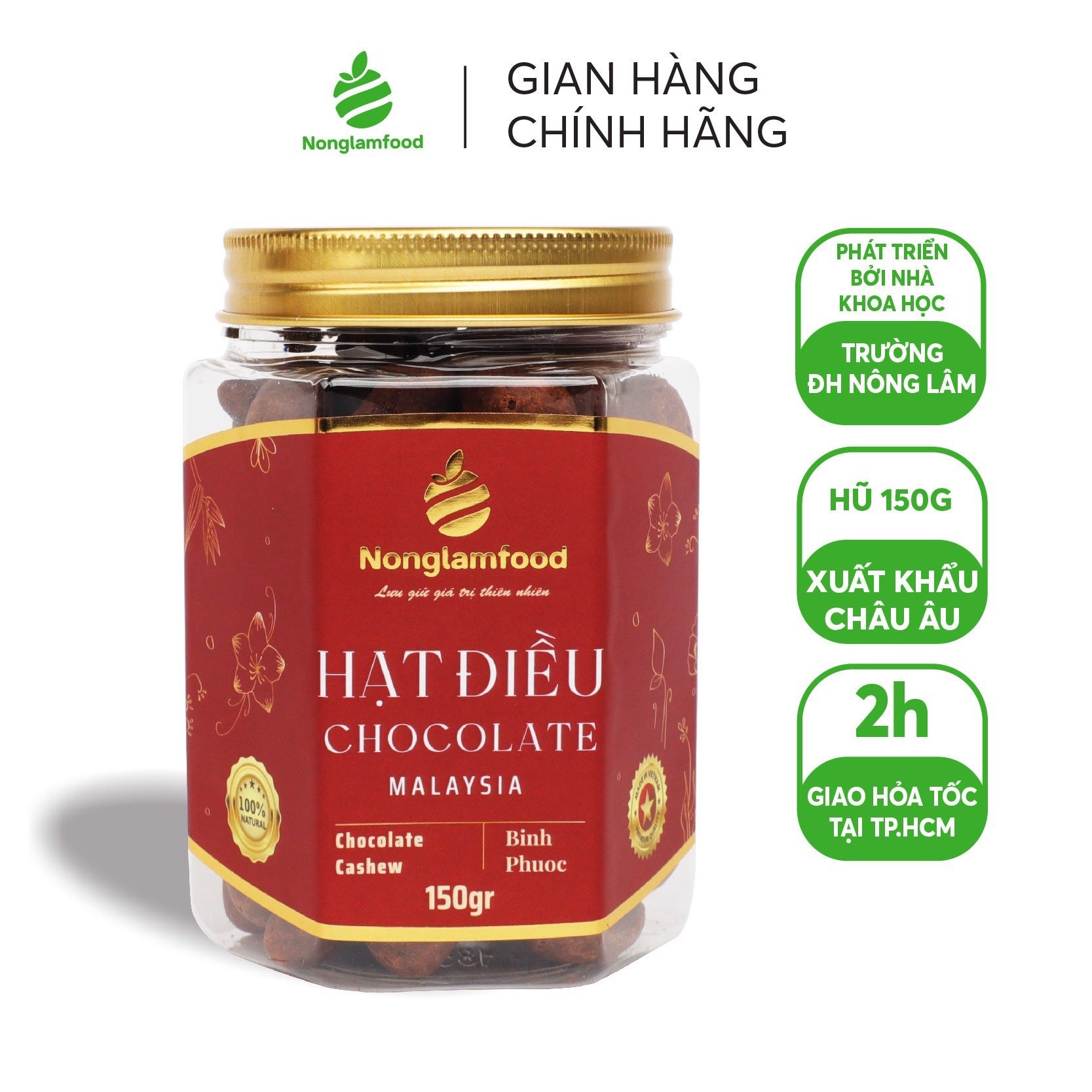 [HẠT MỨT TẾT 2024] Hạt điều phủ chocolate Malaysia Nonglamfood hũ 150g | Quà tặng cao cấp Xuân Giáp Thìn cho người thân, bạn bè, doanh nghiệp