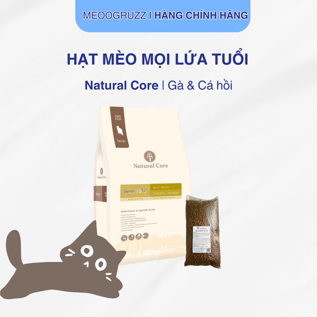 Thức ăn cho mèo mọi lứa tuổi Natural Core C3 Bene 3012 | Thịt gà và Cá hồi | Tốt cho tiết niệu và tim mạch | Ngăn ngừa dị ứng | Chính hãng Hàn Quốc