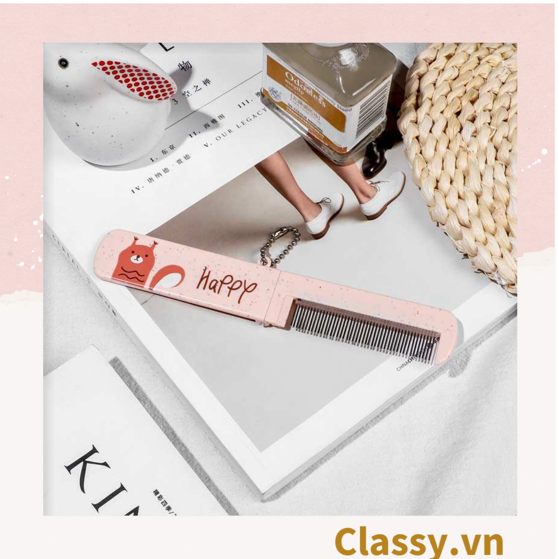 Lược Mini  Classy kèm gương có thể gấp lại, gọn nhẹ, tiện dụng, xinh xắn họa tiết động vật PK951