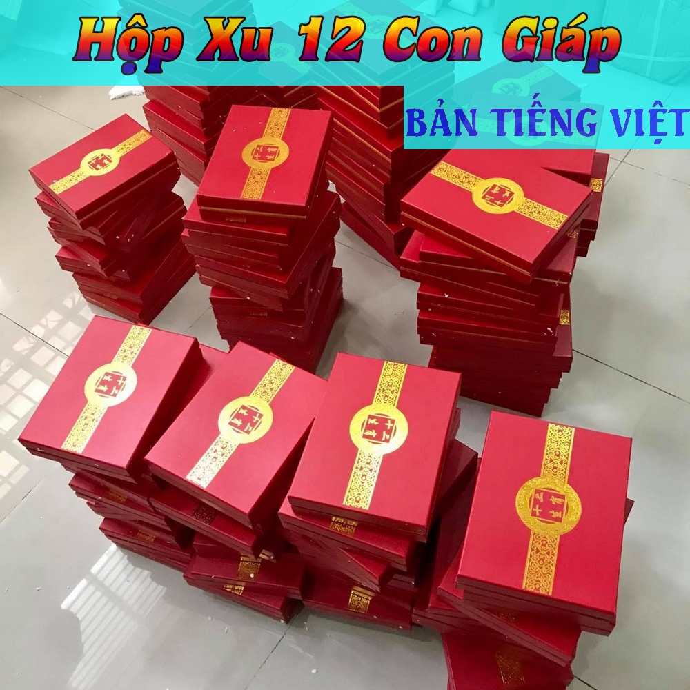 Bộ Đồng Xu 12 Con Giáp Mạ Vàng - Kèm Hộp Đỏ Sang Trọng Phong Thuỷ May Mắn