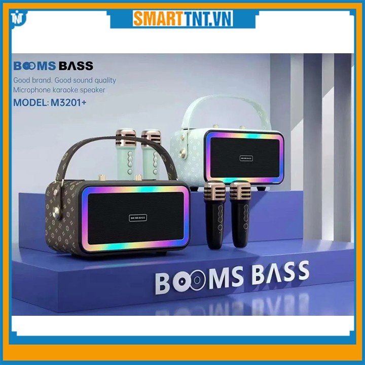 Loa xách tay bluetooth BOOMS BASS M3201+ kèm 2 micro không dây hát karaoke cao cấp