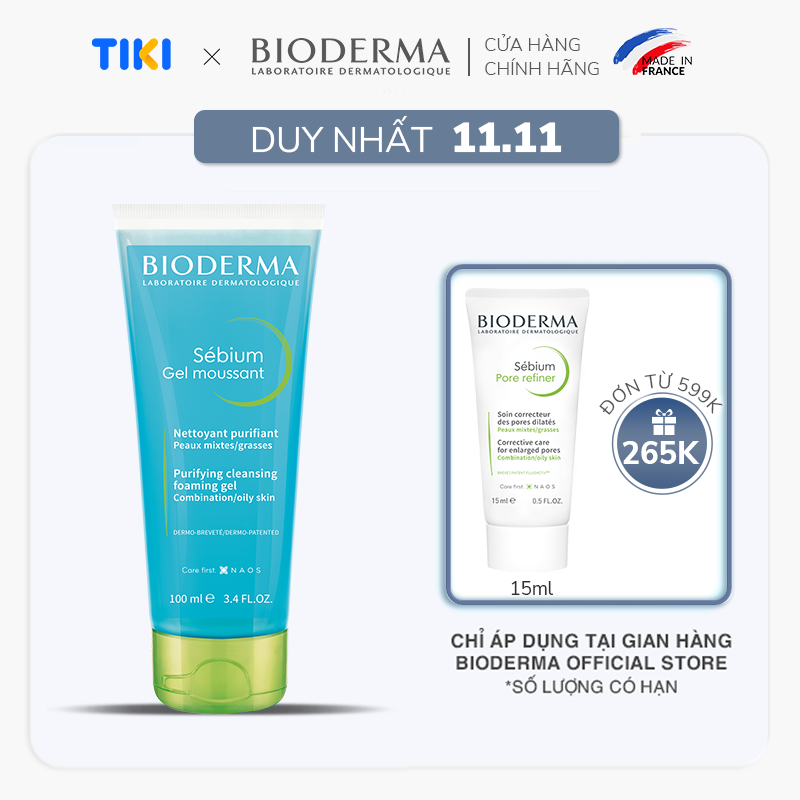 Gel rửa mặt tạo bọt, không chứa xà phòng Bioderma Sebium Gel Moussant - 100ml