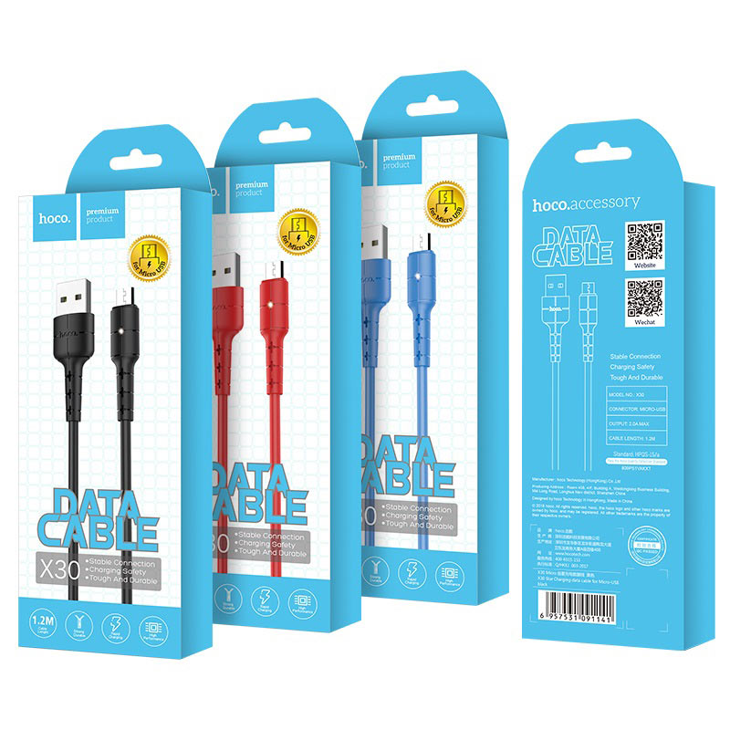 Cáp sạc nhanh Micro USB Hoco, hỗ trợ sạc nhanh 2A, chất liệu TPE siêu bền, hạn chế rối, dài 120cm dành cho Samsung, Xiaomi, Huawei, Vivo, Sony, X30 - Hàng chính hãng