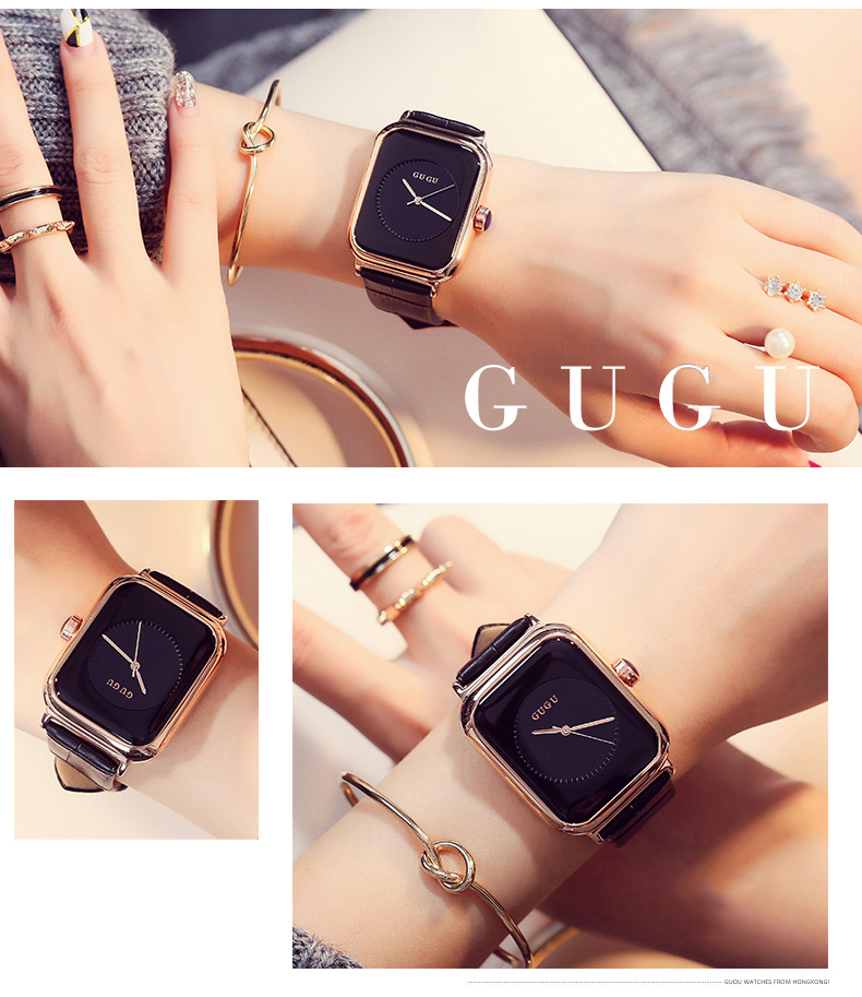 Đồng hồ thời trang nữ GUGU Gu1 mặt chữ nhật dây da mềm.