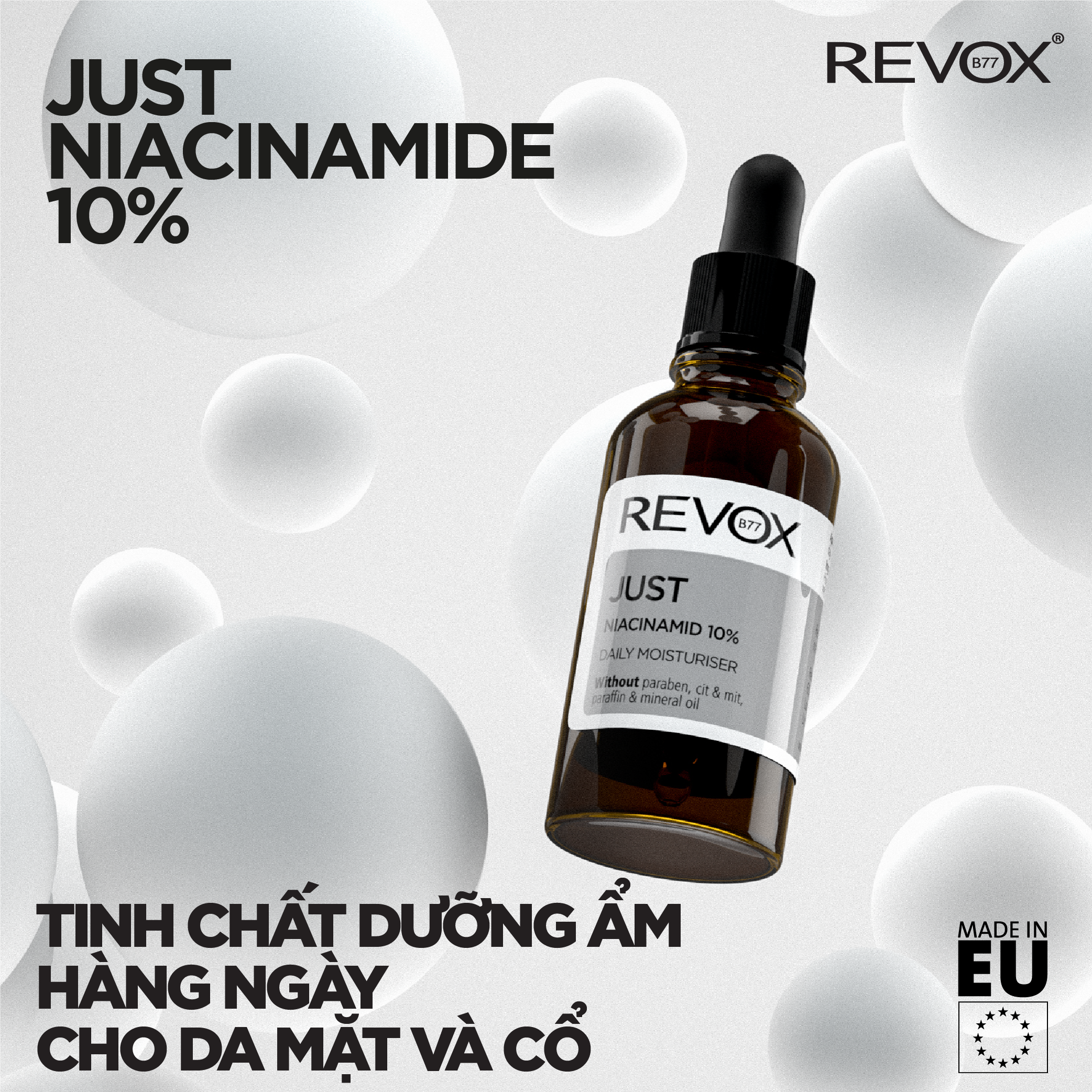 Tinh chất dưỡng ẩm hàng ngày cho da mặt và cổ Revox B77 Just - Niacinamide 10%