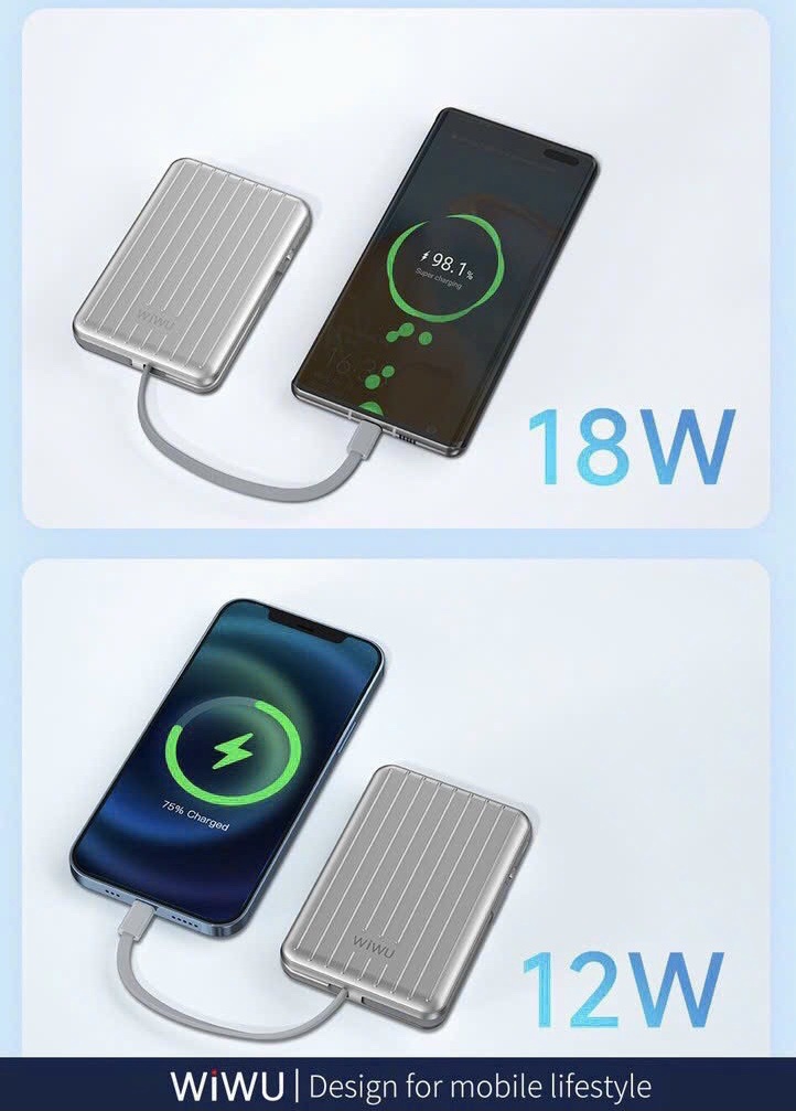 Pin dự phòng Wiwu Trunk Series PP03 10000mAh cho điện thoại thông minh sạc nhanh từ tính, sạc nhanh cáp ngoài, sạc an toàn trên máy bay - Hàng chính hãng