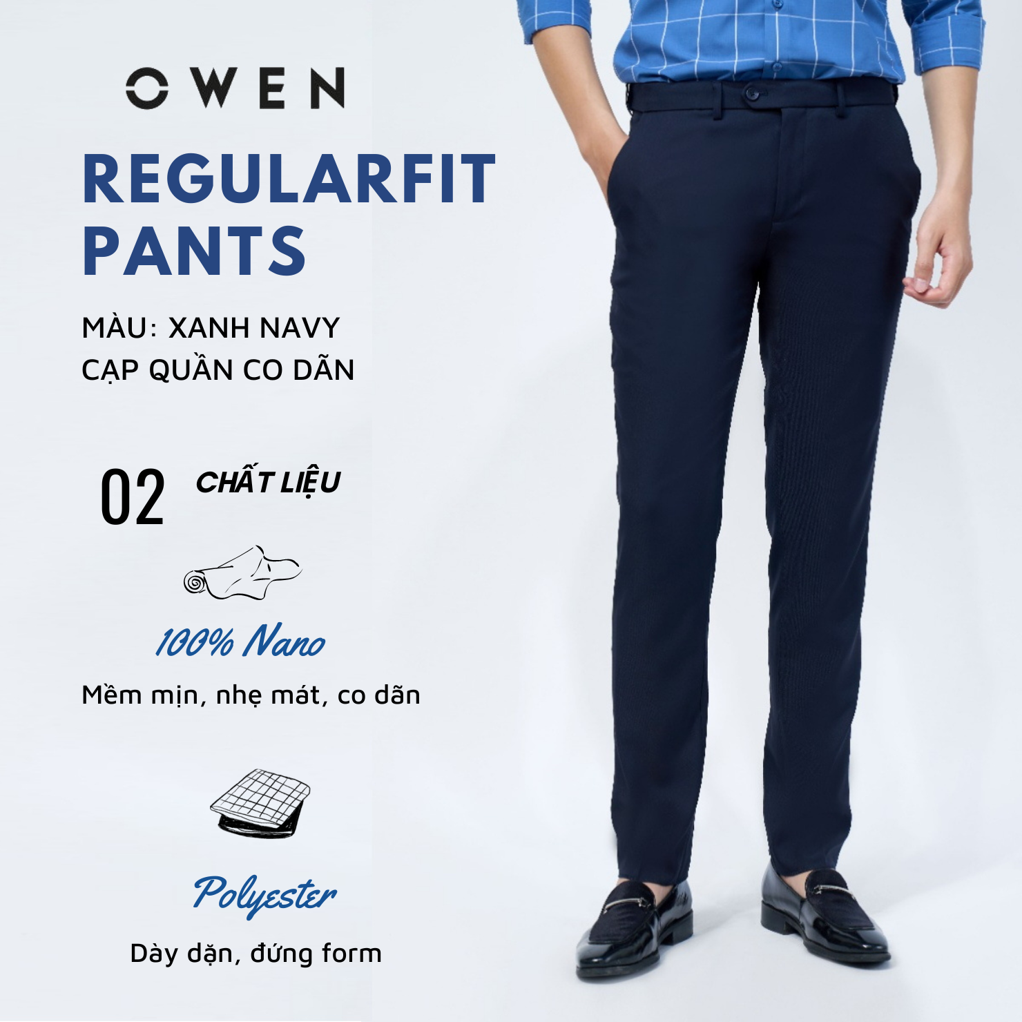Hình ảnh OWEN - Quần âu nam màu xanh đen Regular fit cạp tăng đơ co dãn
