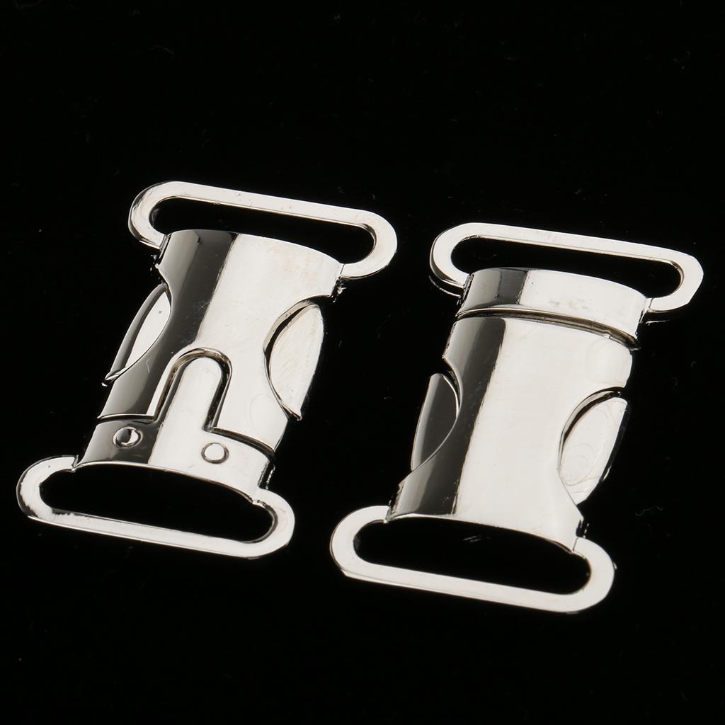 2x2 Pieces Metal Side Release Buckle Cord Bracelet Pet Collar Silver 4.5x2.5cm