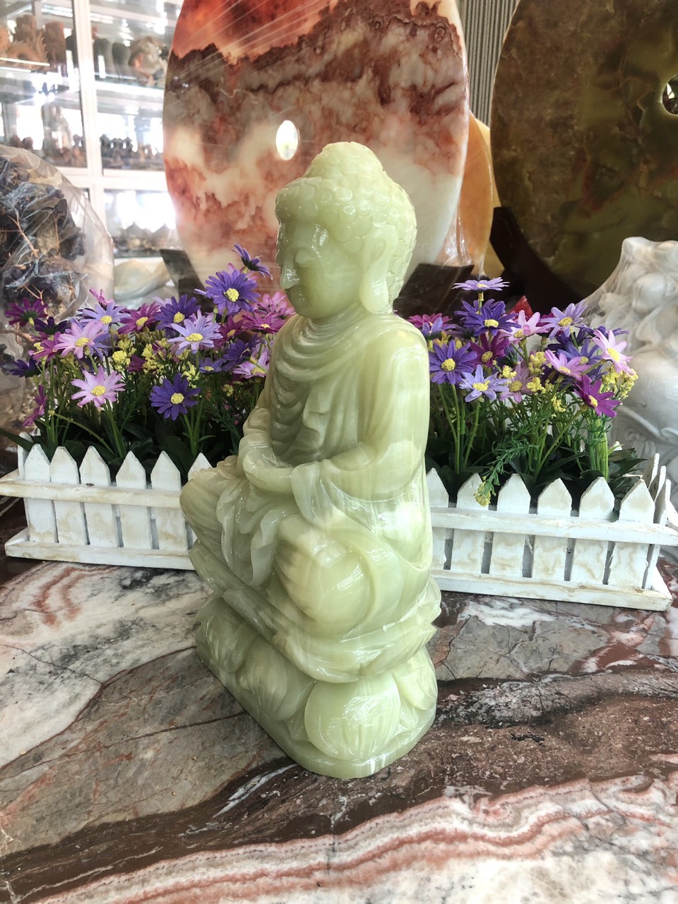 Tượng Phật A Di Đà ngồi đài sen đá ngọc Onyx - Cao 30 cm