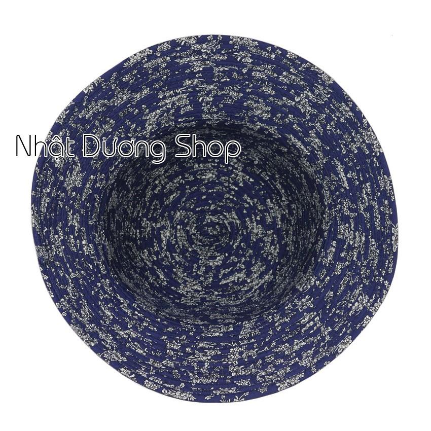 Nón bo nữ vành nhỏ 7cm siêu dễ thương - Xanh đen hoa viền chất liệu vải cói xinh đẹp