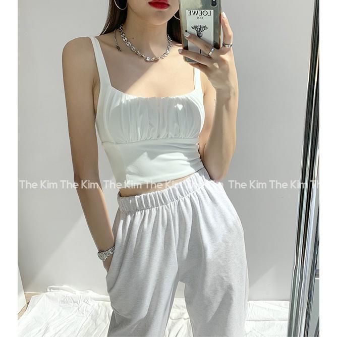 ┇✗Áo 2 dây cổ U nhún ly ngực croptop , thun chất cotton co giãn tôn dáng The Kim A102