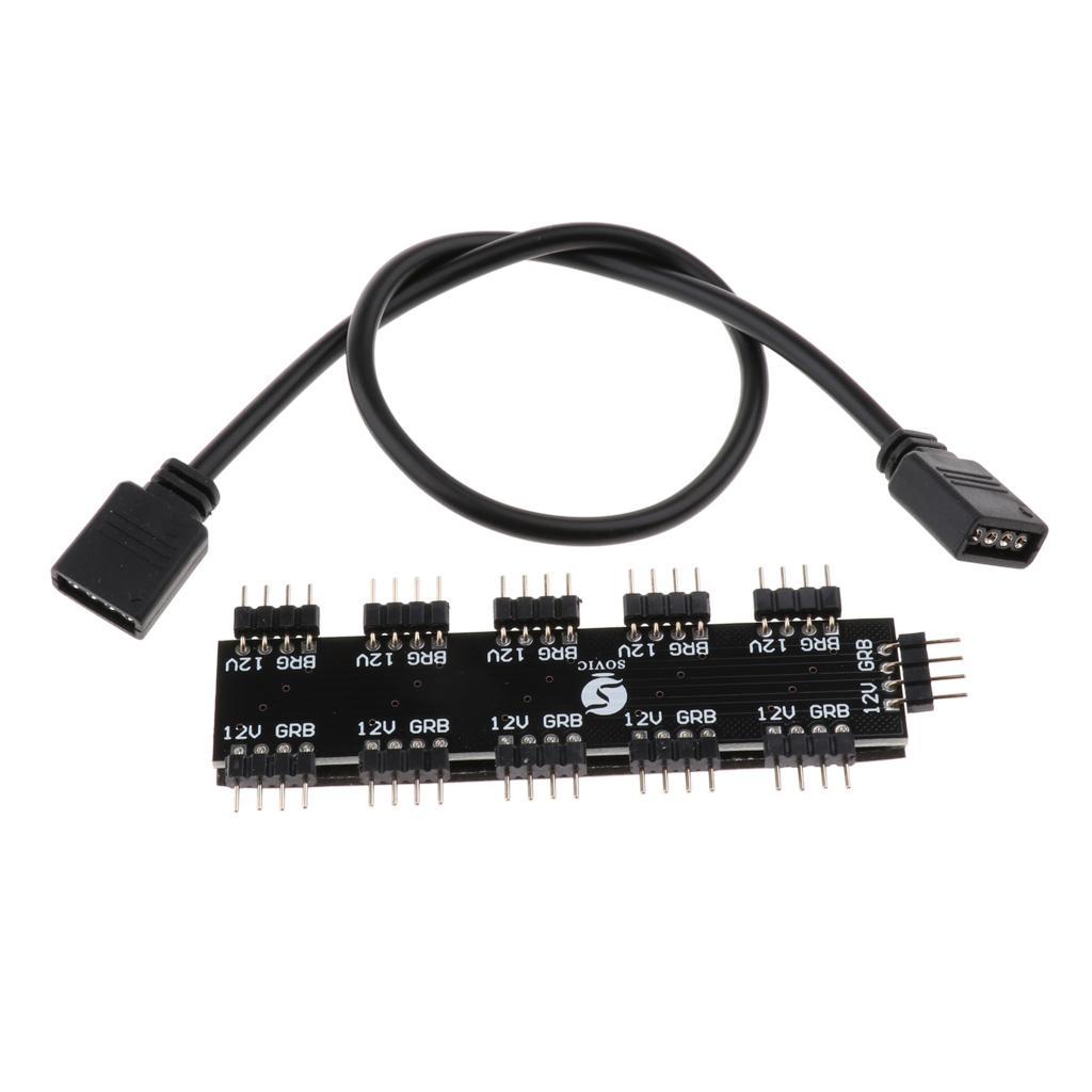 10 Channel RGB Fan Controller Hub Splitter 4Pin 12V for Desktop Computer