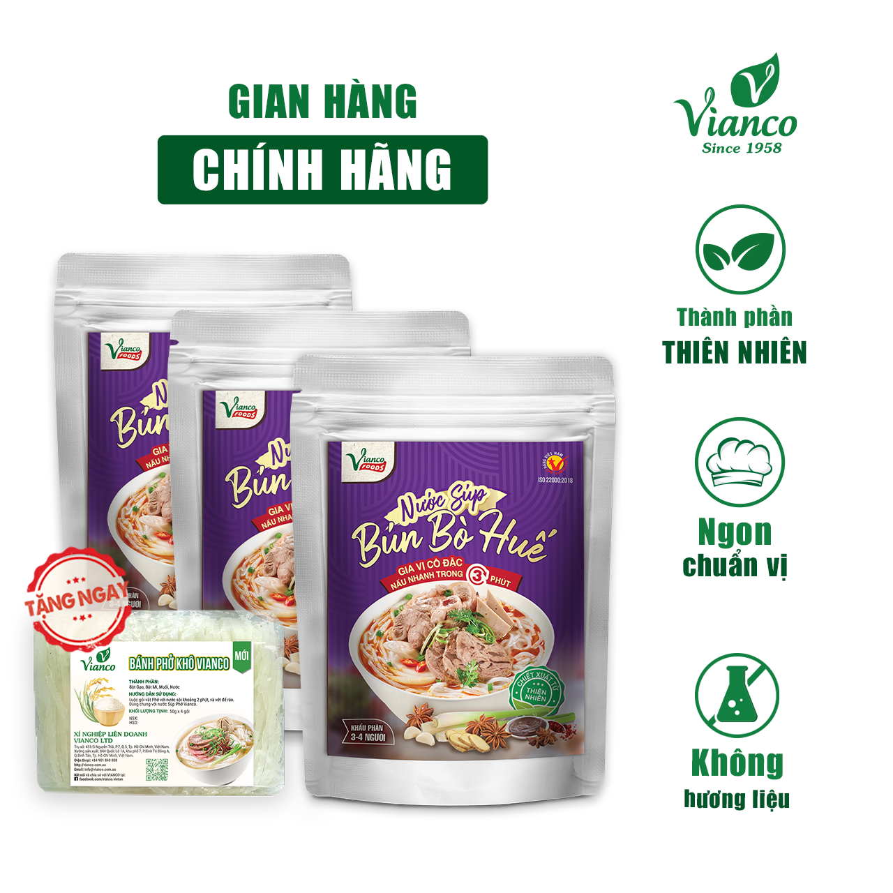 Nước Súp Bún Bò Huế ViancoFoods - Việt Ấn 03 gói x 200ml - Gia vị nấu tiện lợi