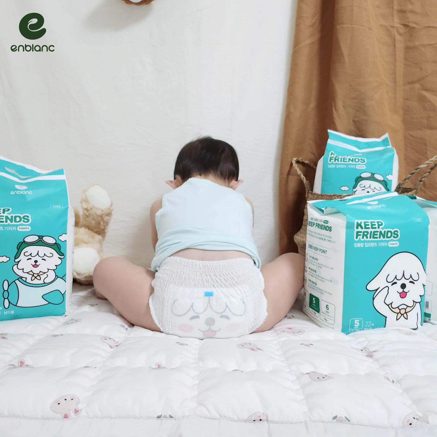 Combo 2 Bịch Tã Bỉm Quần Hàn Quốc ENBLANC KEEP FRIENDS Mỏng Nhẹ 2mm, Chống Tràn, Thấm Hút Nhanh Cho Bé Trai Size XL 22 Miếng