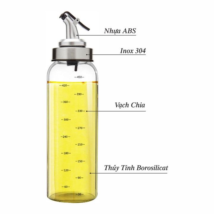 Chai Đựng Dầu Ăn Chai Rót Nước Mắm Gia Vị Trong Bếp Bằng Thủy Tinh Có Vạch Chia Dung Tích 300ml