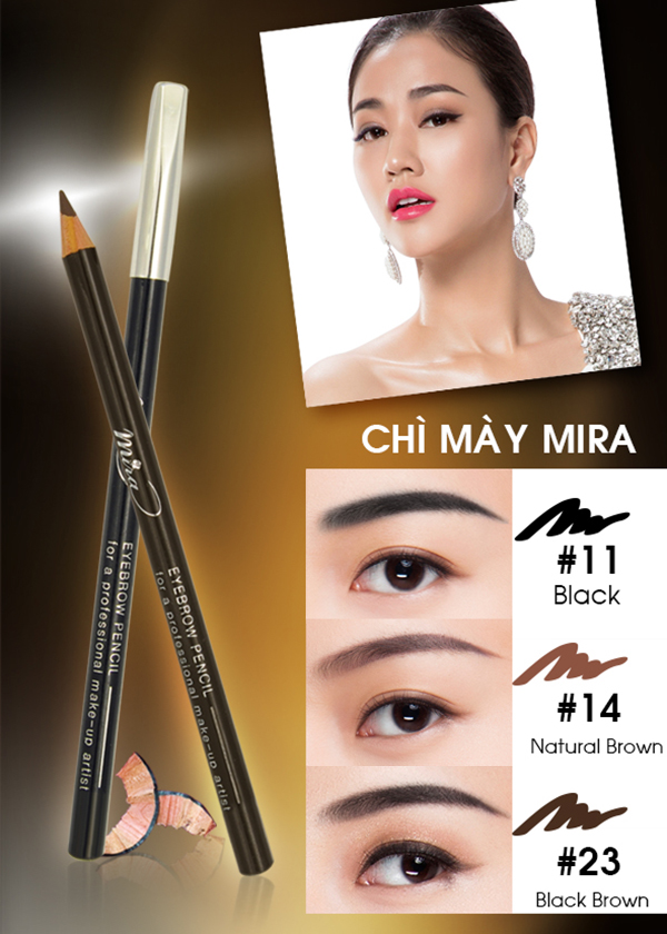 Chì vẽ mày Mira Eyebrow Pencil Hàn Quốc No.14 Black tặng kèm móc khoá