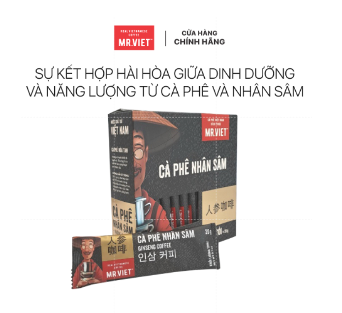 Cà phê Nhân Sâm -thương hiệu MR.VIET ( 12 gói  *20gr )