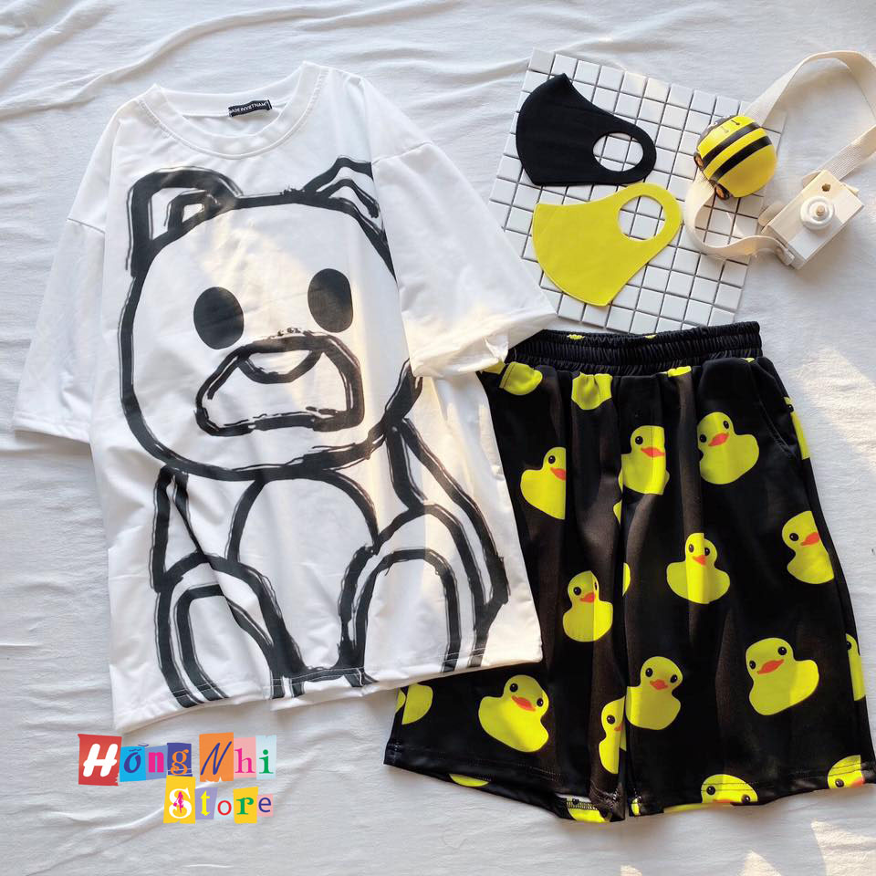 Quần Short Cartoon Unisex Hình Vịt Vàng Quần Đen - Quần Đùi Hoạt Hình Siêu Cute - MM