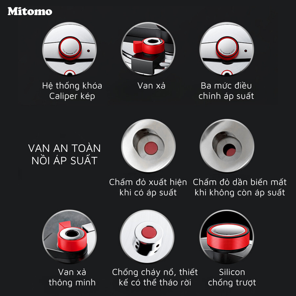 Nồi áp suất inox đáy từ cao cấp Mitomo 304AEU, nấu trên mọi loại bếp - Hàng chính hãng bảo hành 12 tháng