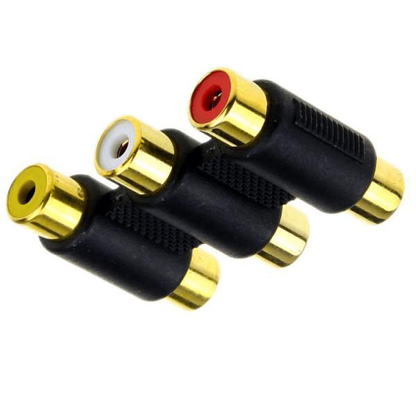 Gold-plated 3 RCA Female to Female F/F Coupler Joiner Adapter AV/Audio/Video Cable Connector Extension Component