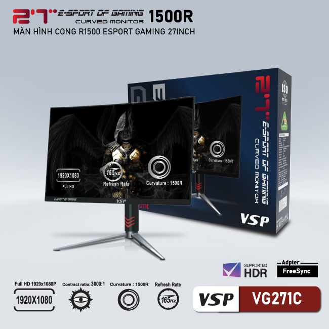 Màn hình cong VSP 27inch ESport Gaming VG271C - Hàng Chính Hãng