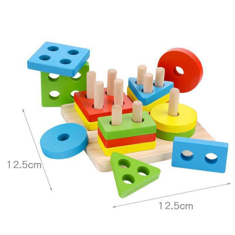 Đồ chơi thả hình 4 trụ, Đồ Chơi Montessori Bảng Chuỗi Thả Hình Bằng Gỗ Giúp Bé Tư Duy Logic(Shape string)