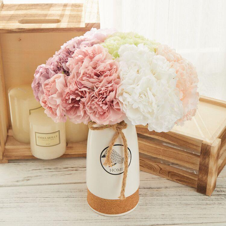 5 chiếc / bó hoa mẫu đơn mô phỏng, đồ thủ công trang trí nhà cửa, hoa giả đám cưới