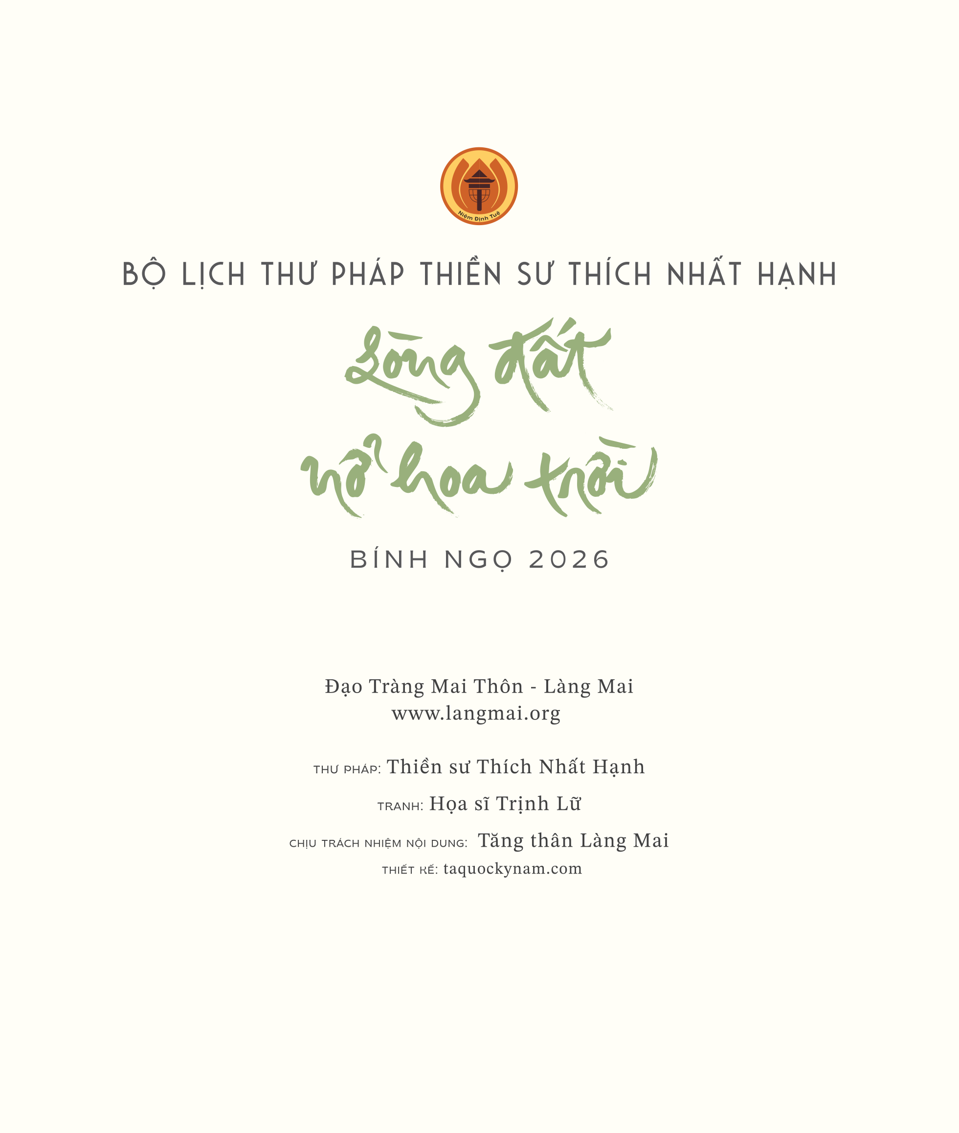 Lịch Để Bàn Thư Pháp Làng Mai - Bính Ngọ 2026 - Lòng Đất Nở Hoa Trời