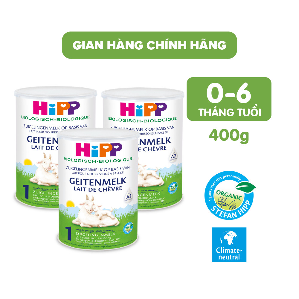 Combo 3 lon Sữa dê HiPP Organic 400g - Nhập khẩu Đức, giúp bé phát triển chiều cao, trí não, tăng cường hấp thu