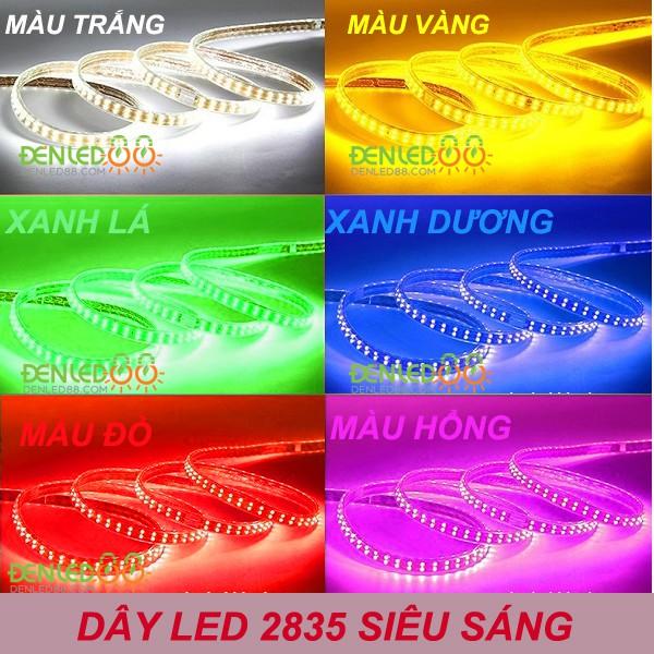 Led Dây 2835 Ánh Sáng Vàng,Trắng, Xanh Lá ,Xanh Dương,Đỏ,RBG,Hồng