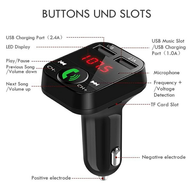 Tẩu Nghe Nhạc Bluetooth Trên Xe Ô Tô V5 Kèm Cổng Sạc USB