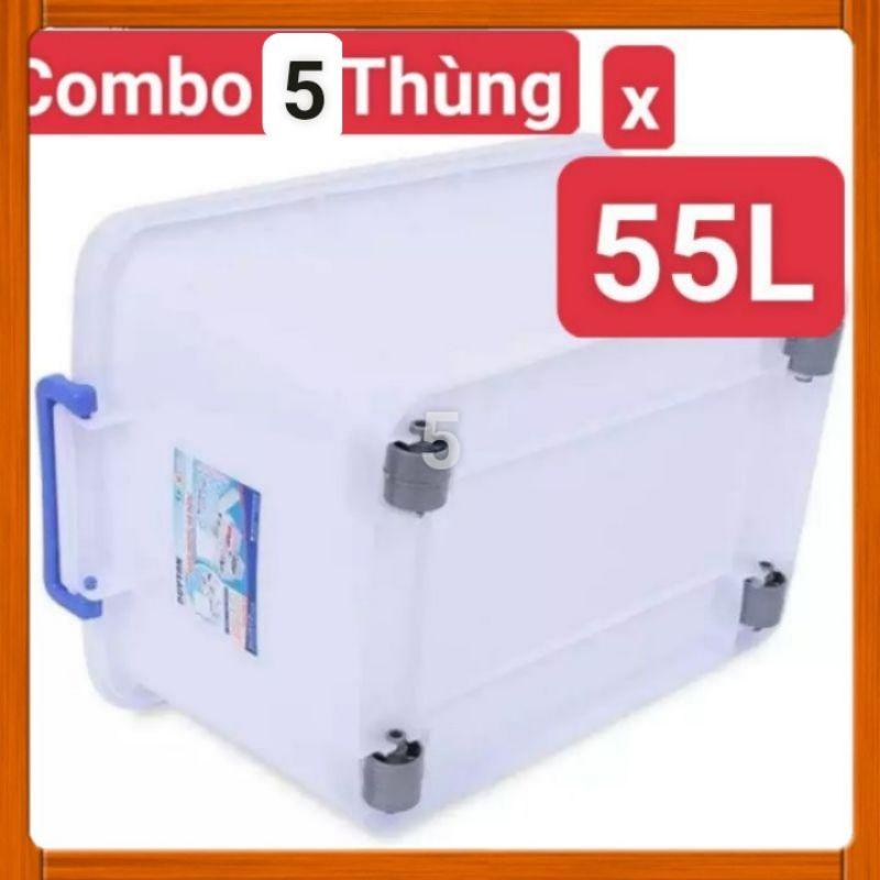 Combo 5 thùng nhựa bánh xe  55L