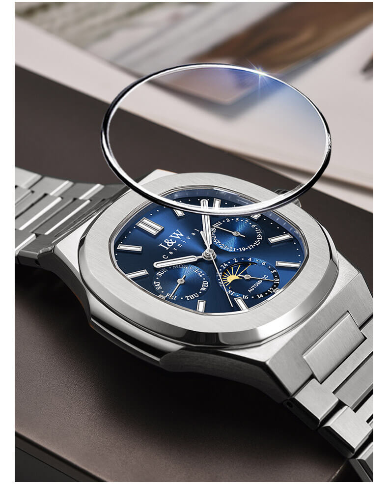 Đồng hồ nam chính hãng I&W CARNIVAL 55886G-1 mặt xanh navy size mặt 42mm,kính sapphire ,chống nước 50m,dây thép không gỉ