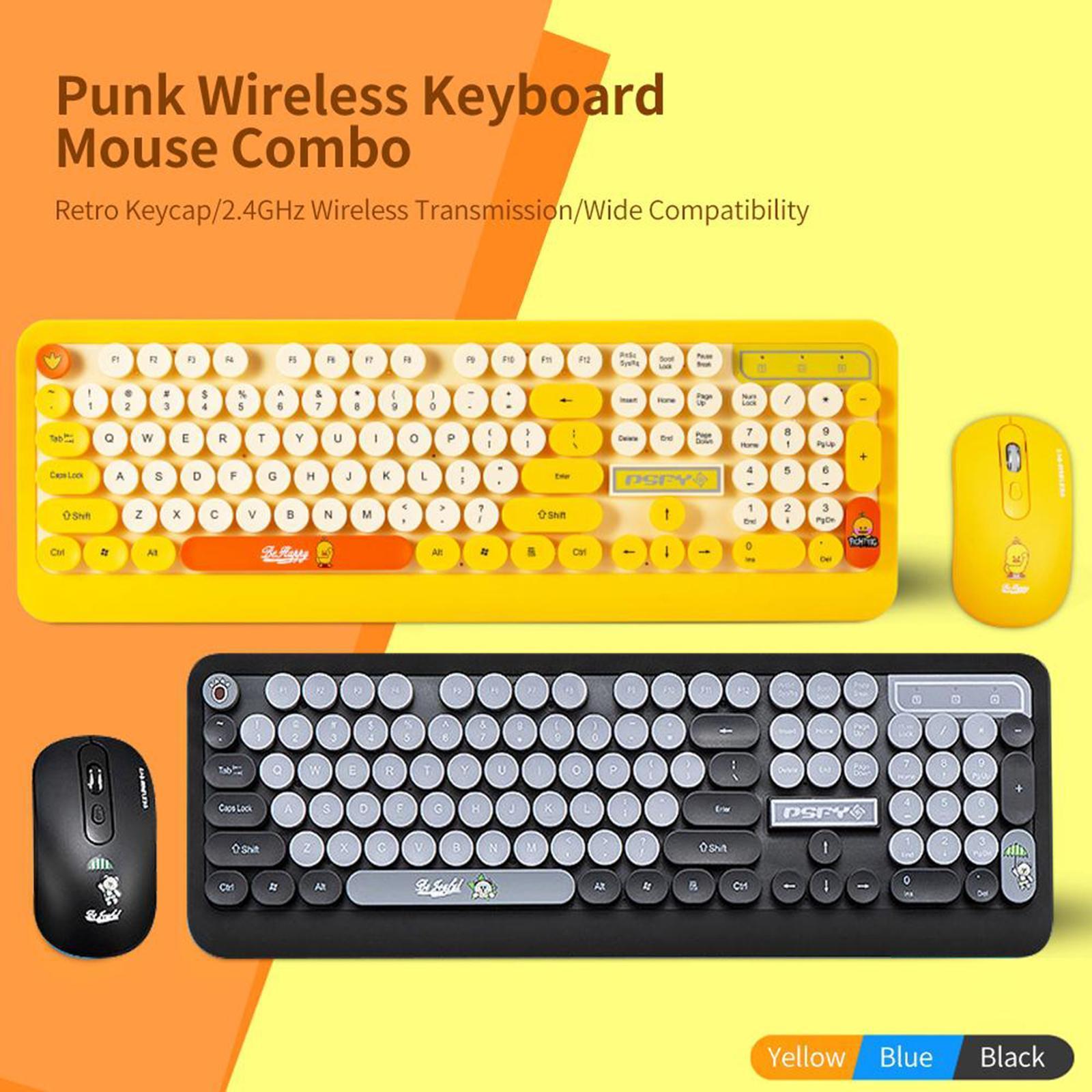 Desktop 2.4G Wireless Keyboard & Mouse Combo Retro Round Key