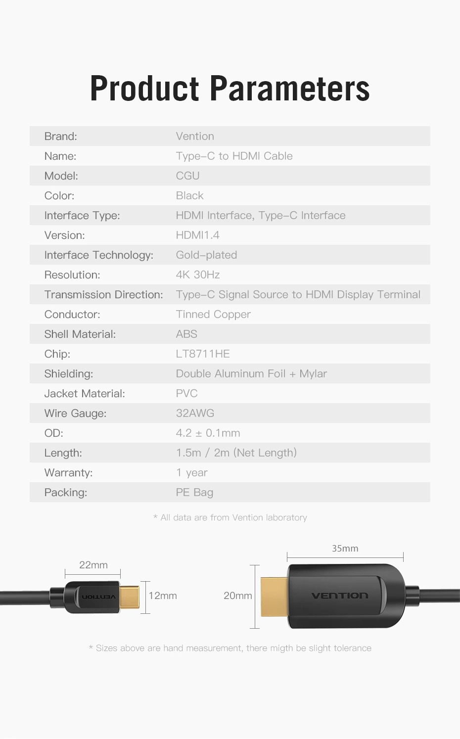 Cáp Type-C to HDMI cho MacBook, Điện Thoại, Laptop chất lượng 4K 2K 1,5m Vention CGUBG - Hàng chính hãng