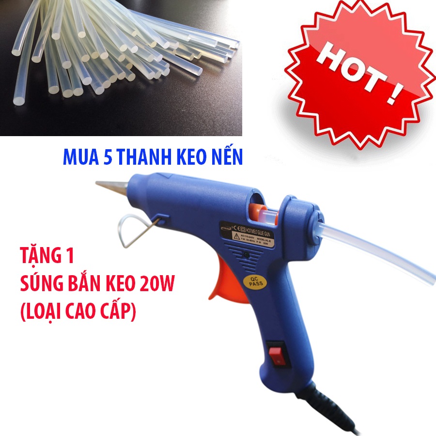 Súng Bắn Keo Nến Cầm Tay 20W (Tặng 5 Cây Keo 24cm)