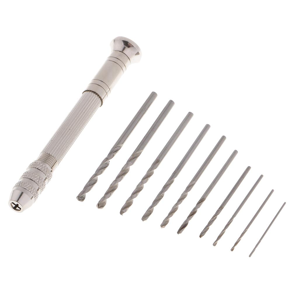 11 Mini Micro Twist Hand Drill 0.8-3mm Bits Set Hand Pin Vise Jewelry Tools
